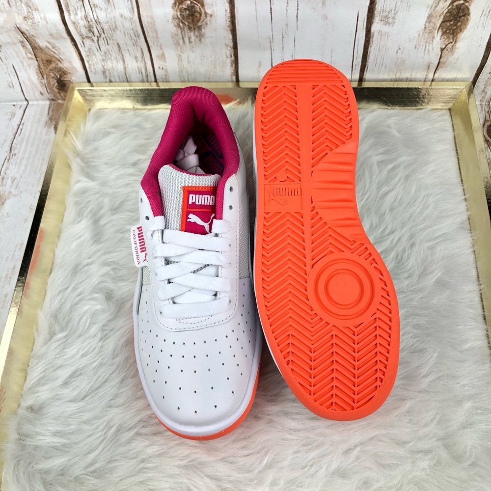 Puma California Leather White Orange Pink Sneakers - Picture 6 of 8